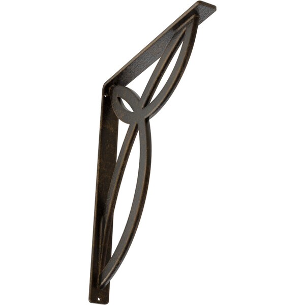 Ekena Millwork Versailles Wrought Iron Bracket, (Single center brace), Antiqued Brass 1 1/2"W x 12"D x 15"H BKTM01X12X15SVEABS - main